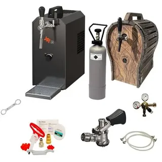 ich-zapfe JET 30 Bierkoffer, 1-leitig Trockenkühler, mit Holzfass, Reinigungsset für und Keg, NC Adapter
