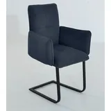 Freischwinger K+W KOMFORT & WOHNEN "6502", blau (marine, schwarz), B:61cm H:90cm T:62cm, Stühle, Freischwinger, Freischwinger mit Armlehnen, Flachstahlkufe in schwarz