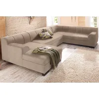 Wohnlandschaft HOME AFFAIRE "Falk U-Form" Sofas Gr. B/H/T: 320cm x 77cm x 90cm, Microfaser PRIMABELLE, Recamiere links, mit Bettfunktion, beige (natur) mit Federkern und wahlweise Bettfunktion