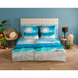 Wendebettwäsche »Sealife«, 100% Baumwolle, 135x200, Reißverschluss, Wendeoptik, Strand Meer, Blau, 49602854-0 Multi 1 St.