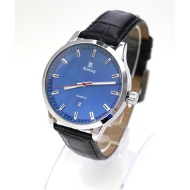 Rötting Design Herrenuhr Quarz Collection "Rötting" blaues Ziffernblatt DATUM schwarzes Lederarmband - Schwarz/Blau