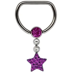 Brustwarzenpiercing ADELIA ́S "Piercing  Piercing Brustpiercing", Damen, lila, Titan, modisch, Piercings, Titan Brustpiercing D-Ring + 5 mm Klemm-Kugel mit Kette + Stern lila