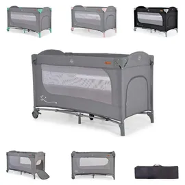 Cangaroo Reisebett Skyglow 2 Ebenen Räder Matratze Seiteneingang Tasche Bremsen grau