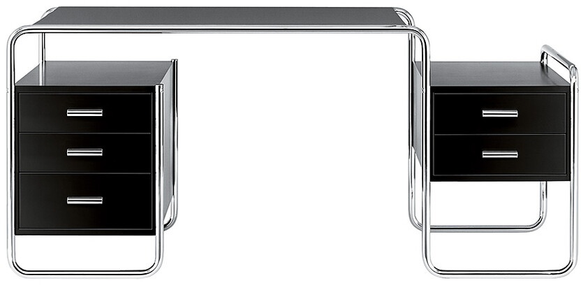 Thonet Schreibtisch S285 Esche offenporig schwarz decklackiert, Designer Marcel Breuer, 73x164x77 cm