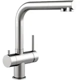 VIZIO NIEDERDRUCK 3 Wege Wasserhahn Küchenarmatur Edelstahl Massiv 360° Schwenkbarem L Auslauf Gebürstet