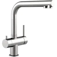 VIZIO NIEDERDRUCK 3 Wege Wasserhahn Küchenarmatur Edelstahl Massiv 360° Schwenkbarem L Auslauf Gebürstet