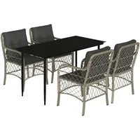 VidaXL 5-tlg. Garten-Essgruppe mit Kissen Hellgrau Poly Rattan