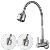 HOMELIVE Küchenarmatur Wasserhahn Küche Wandmontage Kaltwasser Armatur mit Flexibler Auslauf (Edelstahl Gebürsteter Nickel Federhahn) Wandarmatur 360° Schwenkbar Doppelfunktion