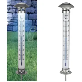 Hi Flamingo LED-Solar-Thermometer mit Dämmerungssensor 112 cm kaltweiß silber