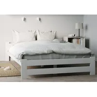home collective Holzbett 120x200 cm mit Lattenrost Modern Bett Kiefer Massiv Bettgestell Doppelbett Massivholzbett Klassisch Komfortabel & Langlebig Skandinavisch Boho Landhaus Kopfteil flach weiß