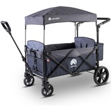 elvent® Allrounder City Bollerwagen - faltbar mit Dach | Sitzpolster, Hecktasche, Feststellbremse, 5-Punkt-Gurt I 2 Kinder (Blau)