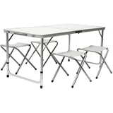 AMANKA Campingtisch inkl. 4 Hocker weiß/silber (15177)