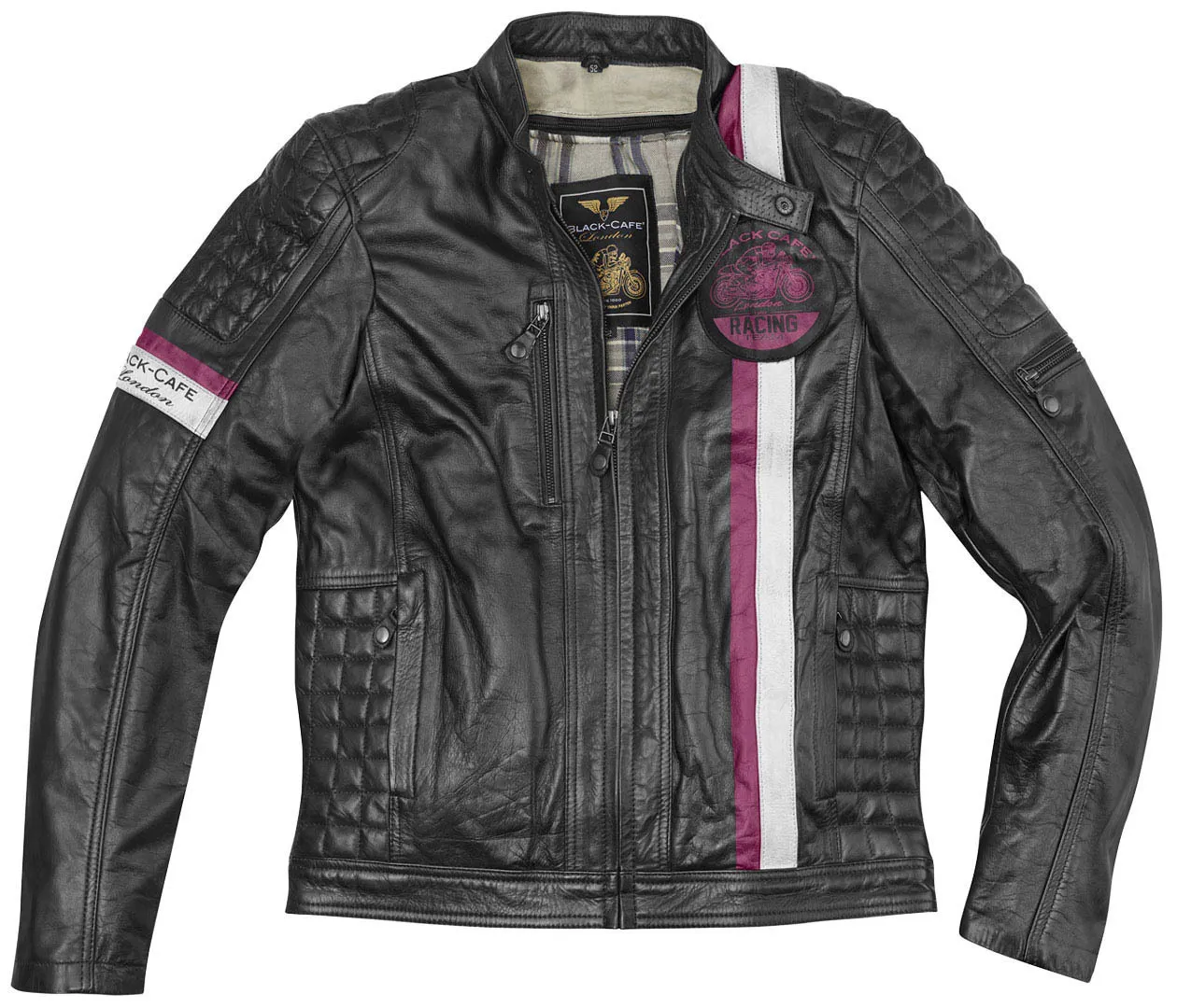 Black-Cafe London Barcelona Motorrad Lederjacke, schwarz, Größe 48 für Männer