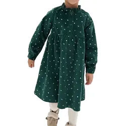 winterliches Kinder Mini-Kleid für Mädchen Cord-Kleid mit Knopfleiste und kleinen Schmetterlingen Baumwolle 952035 Grün - 158