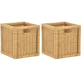 Krines Home Regalkorb Set/2 Regalkorb Aufbewahrungskorb geflochten Rattan (Quadratisch) (2-teiliges Set), Korbset Aufbewahrung Regal Schrankkorb Korb, ca. 28 x 29 x 30 cm beige