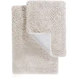 coserori 2-Teiliges Badezimmerteppich-Badematten-Set - PlüSch-Chenille-Duschmatten für Badezimmer, Rutschfester Badeteppich mit Gummi-RüCkseite, Beige