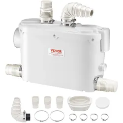 VEVOR Abwasser Hebeanlage 500W Fäkalienhebeanlage 8m Förderhöhe Abwasserpumpe 6600L/h Haushaltspumpe 2900U/min Schmutzwasserpumpe Eingebautes Rückschlagventil Wartungfrei WC Dusche Waschbecken