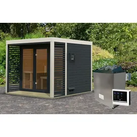 Karibu 38 mm Saunahaus Ares 3 Anthrazit/Anthrazit inkl. 9 kW Ofen + ext. Steuerung