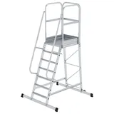 Günzburger Steigtechnik Aluminium-Podesttreppe einseitig begehbar fahrbar 7 Stufen