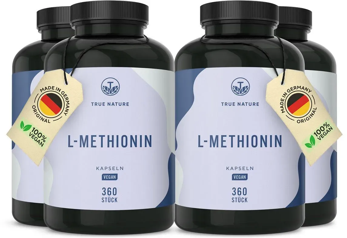 True Nature® L-Methionin Kapseln - Essentielle Aminosäure Vegan & Made in Germany 4x360 St