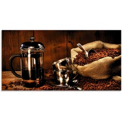 Artland Glasbild Sack Kaffeebohnen mit Presse, Getränke (1 St), in verschiedenen Größen braun 60 cm x 30 cm