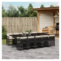 vidaXL 11-tlg. Garten-Essgruppe mit Kissen Schwarz Poly Rattan