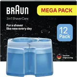 Braun 3-in-1 ShaverCare Reinigungskartuschen für Reinigungsstationen, reinigt Rasierer 10x besser als Wasser, ORIGINAL Kartusche, hygienische Reinigung, Entfernt Haare und Hautpartikel, 12er Pack