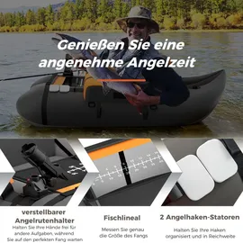 Costway Schlauchboot aufblasbar bis 150kg, Angelboot mit verstellbarer Rückenlehne, Pumpe, Paddel & Gurte, Fischerboot für Erwachsene 135x109x54cm - Grau