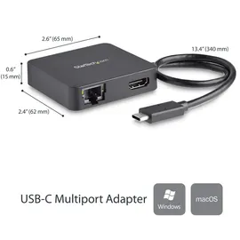 Startech USB-C Multiport Adapter - USB Hub (1x USB-A, 1x USB-C) - Gigabit Ethernet,