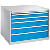 PAVOY Schubladenschrank, Höhe 1.000 mm, Schubladen 1x100 + 4x200 mm, Breite 715 mm, lichtgrau, himmelblau