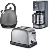 KHG Retro Frühstücksset | Toaster 2 Scheiben, 7 Bräunungsstufen 850W | Wasserkocher 1,7 Liter mit Abschaltautomatik 2200W | Kaffeemaschine 1,5 Liter Glaskanne 1000W | 3-teilig Anthrazit