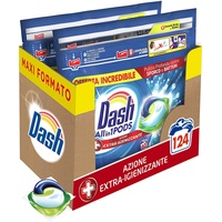 Dash Pods Waschmittel in Kapseln, 124 Waschgänge (2 x 62), desinfizierende Wirkung, Maxi-Format, für eine hygienische Reinigung, auch bei niedrigen Temperaturen wirksam