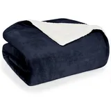Blumtal Premium Sherpa Kuscheldecke flauschig 130x150 cm - Oeko-Tex zert. Sofa Decke mit Dicker Sherpa-Innenseite - super Flauschige Decke extra dick und wärmend - Plüschdecke - Dunkelblau