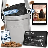 Ostfriesenpfoten® Leckerlibeutel 'Frieda' für Hunde aus hochwertigem Kunstleder - Anthrazit Größe M - Futterbeutel mit EasyOpen Einhandmagnetverschluss - Gassitasche für Hunde-Leckerli