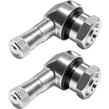 2 Stück Motorrad Winkelventil,Alu Eckventil,Metallventile Reifen Ventil 90 Grad,Winkelventil Silber,Felgenventil Ventil Verlängerung Adapter Motorradventile mit Gummidichtung für Motorrad Fahrrad