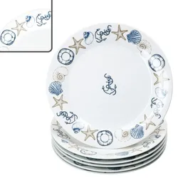 Neptun 6er Set Speiseteller Ø27cm Porzellan Platte groß Essteller maritim Anker