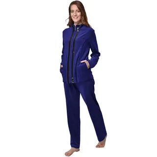 DeSen Damen Deluxe Velours Nicki Freizeitanzug Hausanzug Nicki-Anzug mit Reißverschluss und Pailletten-Leisten(Royal Blau,44/46) - 44-46