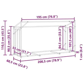vidaXL Brennholzregal Stahl 200,5 x 60,5 x 110,5 cm Schwarz
