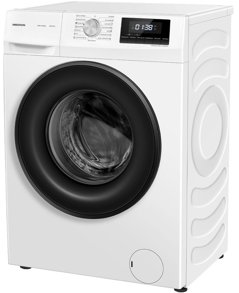 Medion® Waschmaschine MD 37511, 8 kg, 1400 U/min, 15 Waschprogramme, Dampffunktion, Inverter Motor weiß