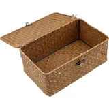 Aufbewahrungskorb aus geflochtenem Rattan, Aufbewahrungsbox mit Deckel, Seegras, W?schek?rbe, Make-up-Organizer fš1r Badezimmer, Wohnzimmer, Kš...