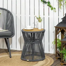Outsunny Gartentisch Bistrotisch Kaffeetisch mit Kunststofftischplatte mit verstellbaren Füßen, für Terrasse, Dunkelgrau+Natur Aosom