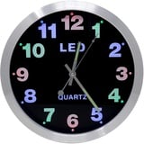 Starlet24 Wanduhr 29,5cm Ø beleuchtet mit bunter LED-Zifferbeleuchtung und Quarz-Uhrwerk (laufruhig, analog, leise, kein Ticken) Silber