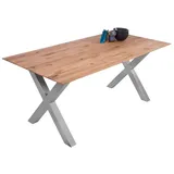 sam möbel gmbh Esszimmertisch Schweizer Kante eckig massiv & geölt Eiche 200x100 silber X-Gestell Lotte - Naturbelassen