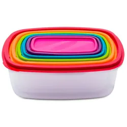 FIVE - 6er-Set stapelbare rechteckige Tupperware mit mehrfarbigem Deckel