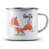 Ma2ca® Fuchs Name Kindertasse Emaille personalisiert mit Namen Emailletasse Tasse Emaillebecher Kindertasse Becher