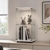 BRILVERDE Glasvitrine Stehend, Stehvitrine mit LED, 2-Etagen Sammlervitrine mit Türen & Schloss - für Sammler, Bücher, Wein, Büro, Wohnzimmer (Weiße, 86 x 40 x 36 cm)