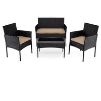 COSTWAY Balkonset, (4-tlg), Rattan Gartenmöbel Set, Sitzgruppe für 4 Personen beige