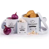 Zedelmaier Vorratsdose Aufbewahrung Kartoffeln Set für Kartoffeln,Zwiebeln,Knoblauch Metall, (TDYC-SET), Zwiebeltopf Kartoffeltopf Knoblauchtopf,Runde Form weiß