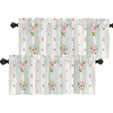 Batmerry Shabby Chic Roses Valance Curtains, Vintage Floral Stripes Polka Dot Laces Window Treatment Kitchen Valances Multilayer Polyester Blackout for Living Room/Bathroom, 2 Pack 52x16 inches