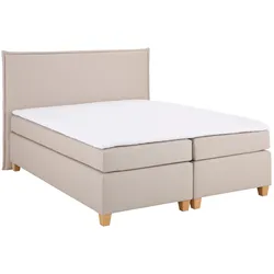 Boxspringbett HOME AFFAIRE "Houssay", beige, B:212cm L:205cm, Struktur fein (100% Polyester), Komplettbetten, Boxspringbett, inkl. Topper, 5 Breiten, 2 Härtegraden auch in Überlänge 220 cm
